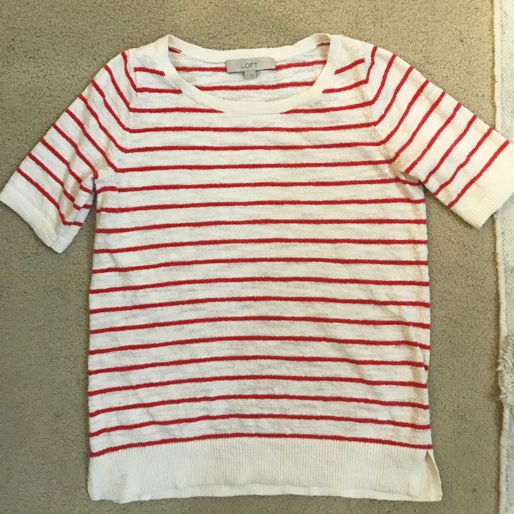 LOFT Red and White Striped Top - Size Small